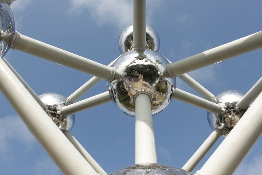 brussels, atomium, sky, exhibition, clouds, monument, monuments HD wallpaper