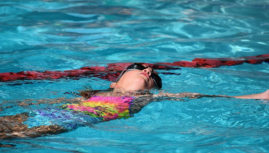 young swimmer, backstroke, swimming, activity, sport, water HD wallpaper