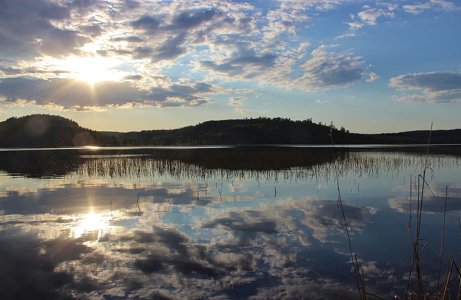 Sunset, Himmel, Evening, Lake, summer, mirroring, nature, landscapes HD wallpaper