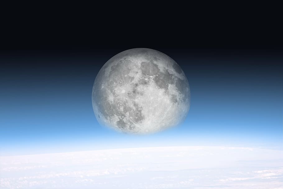 selective focus photograph of moon, space, all, horizon, atmosphere HD wallpaper
