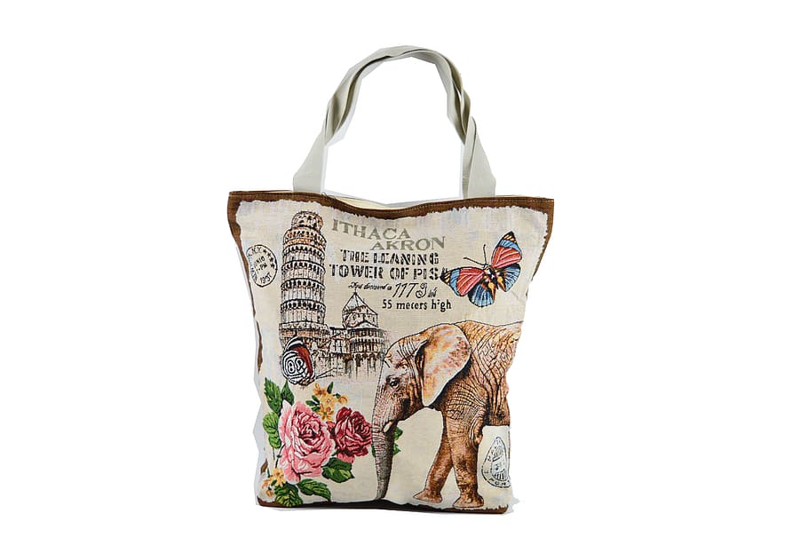 white and multicolored graphic tote bag, Elephant, Cloth, bag elephant, HD wallpaper