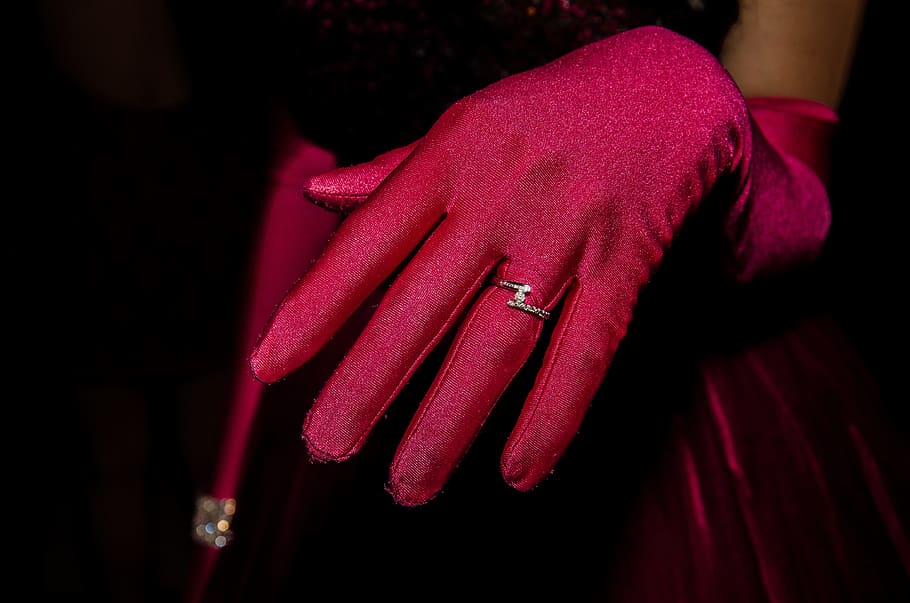 person wearing red gloves and silver-colored ring, hand, sleeve HD wallpaper