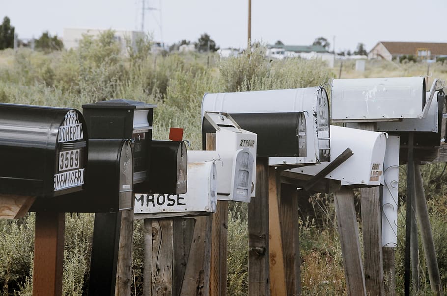 letterbox near grass field, black and white mailboxes outdoors HD wallpaper