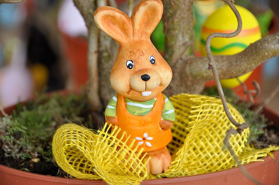 brown rabbit figurine, easter, hare, easter bunny, decoration HD wallpaper