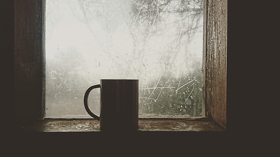 white ceramic mugs near brown wooden glass frame window panel HD wallpaper