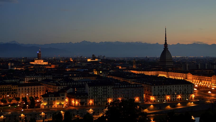 panoramic, big city, travel, sunset, architecture, torino, piemonte, HD wallpaper