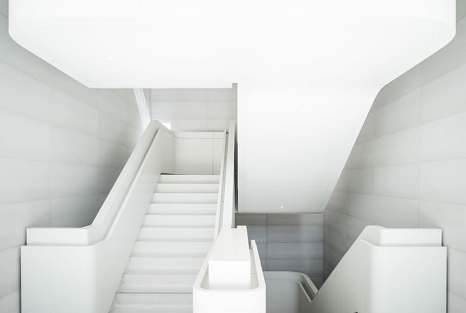 empty white stairs, white wooden stairs, interior, limestone, HD wallpaper