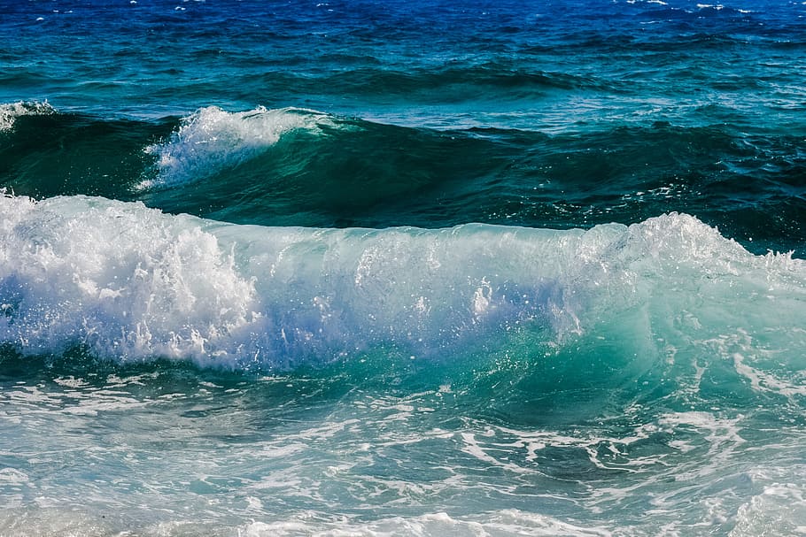 ocean wave during daytime, foam, spray, water, sea, blue, nature HD wallpaper