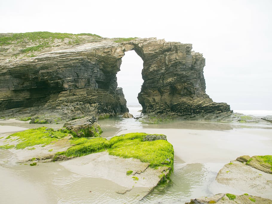 arc, cathedrals beach, ribadeo, water, rock - object, solid
