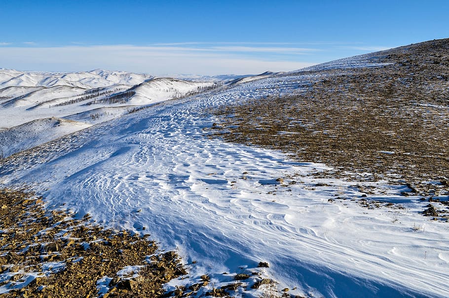snow, mountain, wind, winter, cold, hiking, mountain top, clear HD wallpaper