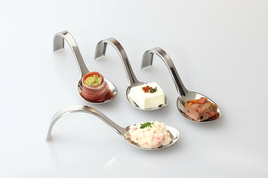 silver spoons, design, tasting, food, white, meal, freshness HD wallpaper