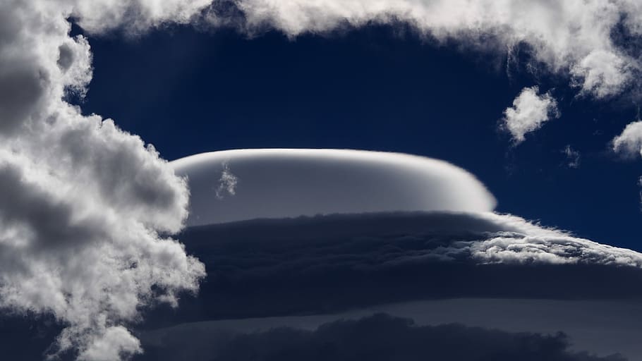 white clouds under blue sky, sea of clouds, sunlight, shadow HD wallpaper