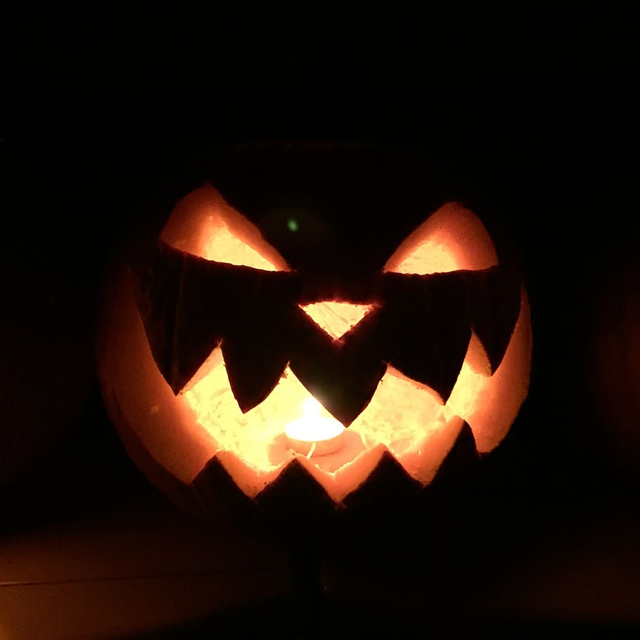 black and orange pumpkin, spooky, halloween, october, scary HD wallpaper