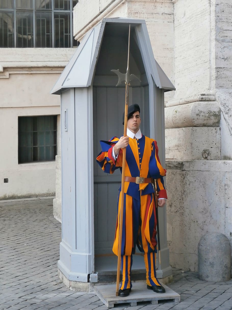 Online crop | HD wallpaper: swiss guards, basilica, soldier, rome, the ...