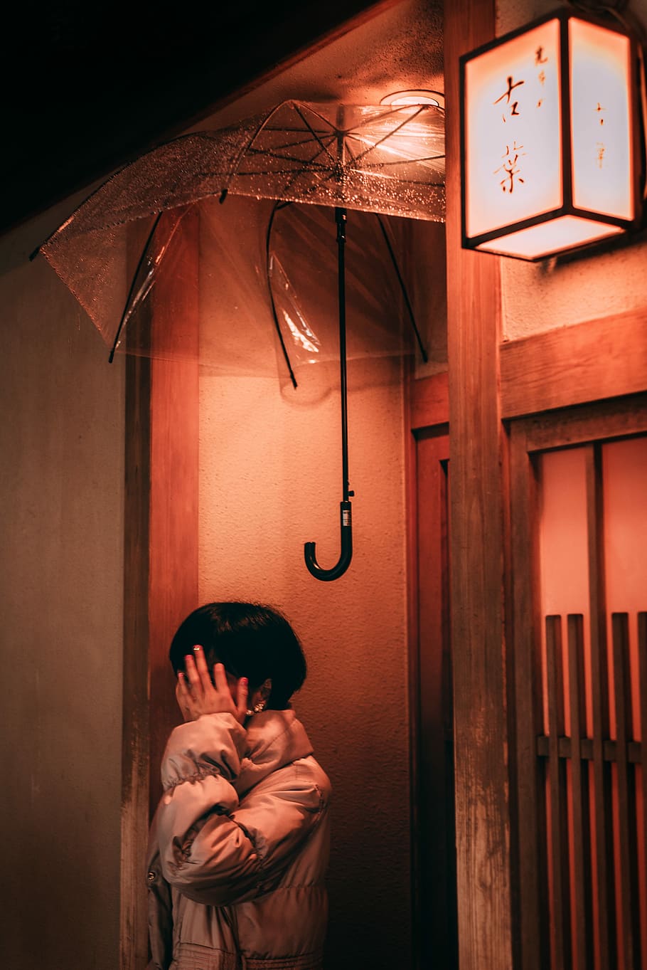 The umbrella, woman covering her face, person, rain, raindrop HD wallpaper