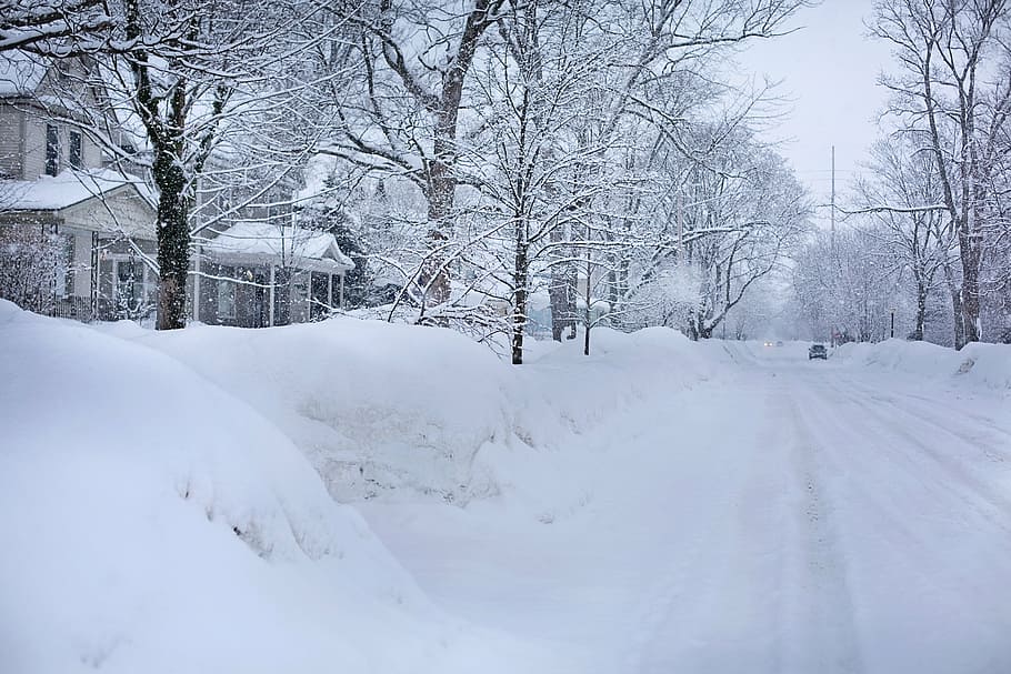 road covered with snow, snowy street, deep snow, winter, michigan