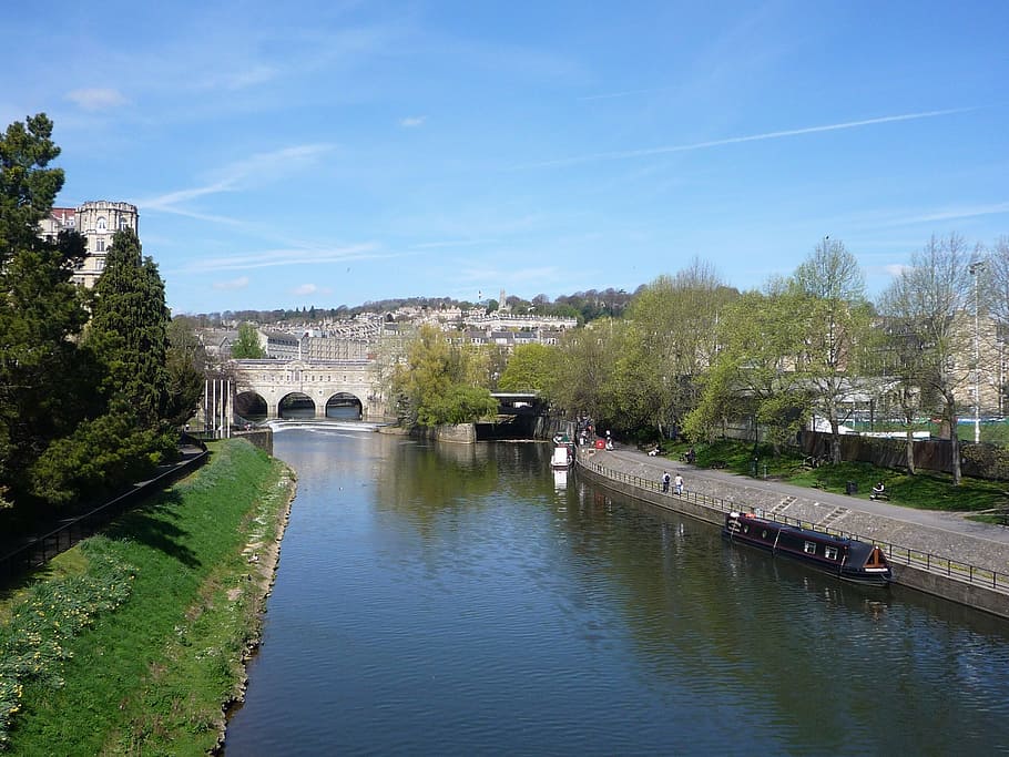 bath, river, canal, water, city, england, bridge, sky, nature HD wallpaper