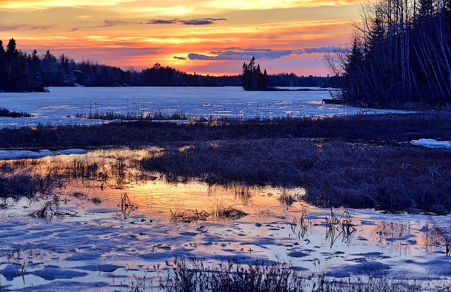 landscape photo of body of water during sunset, colors, twilight HD wallpaper