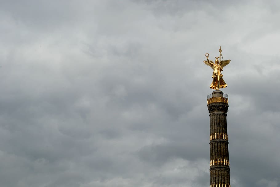 berlin, monument, clouds, germany, symbol, tourism, tower, city HD wallpaper