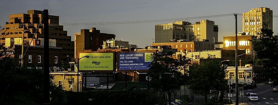 HD wallpaper: Skyline of Downtown Ann Arbor, Michigan, billboards