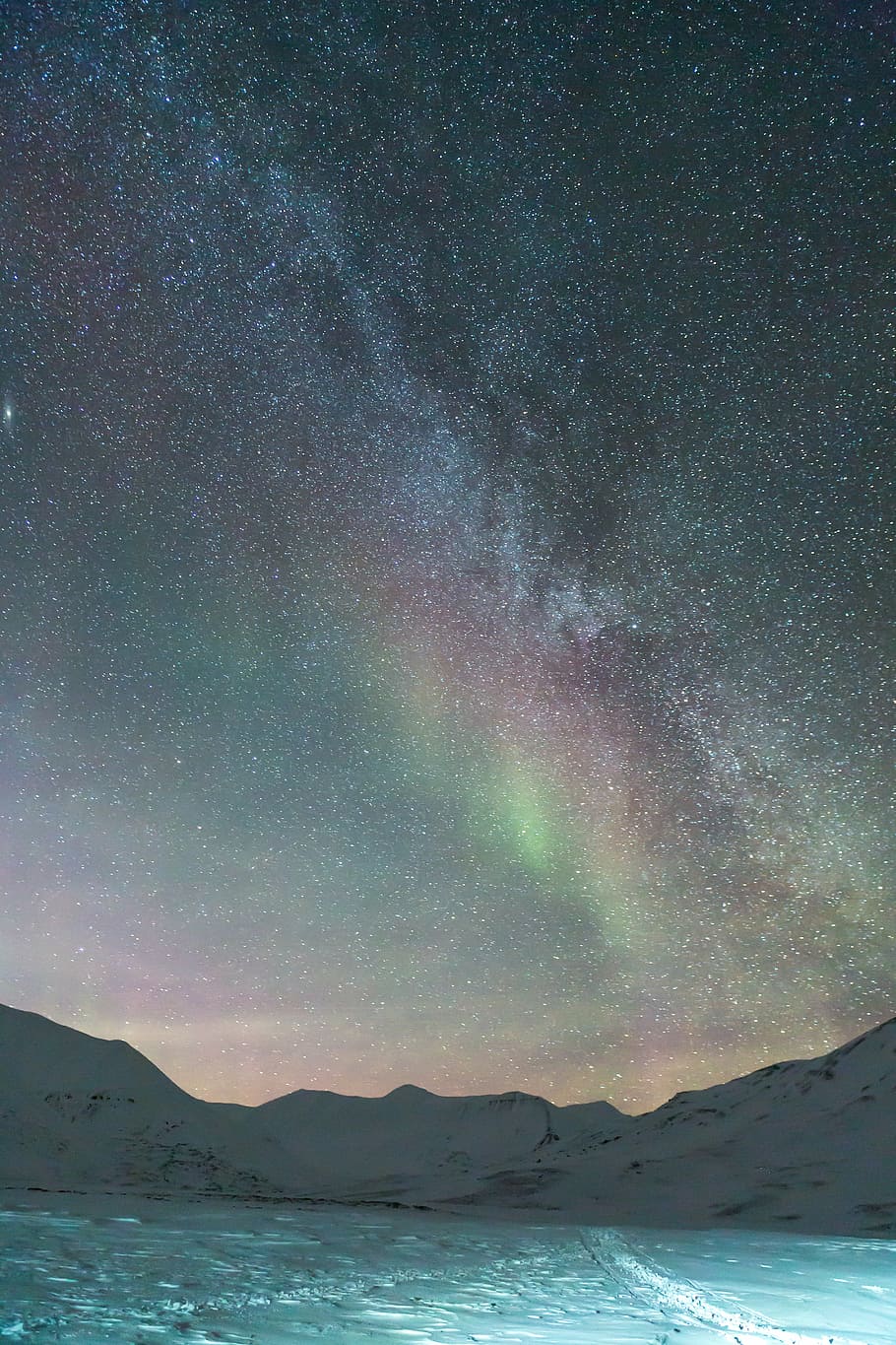 mountain near body of water, galaxy, northen lights, auroras, HD wallpaper
