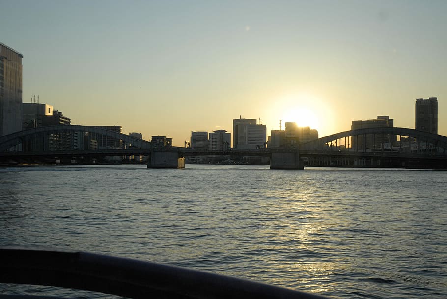 Sunset, Downtown, Bridge, City, large, building, architecture HD wallpaper