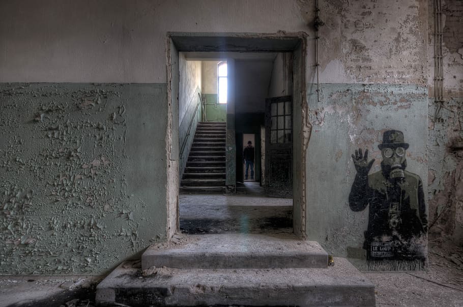 abandoned, door, man, old, building, step, europe, male, standing HD wallpaper