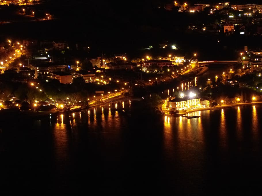 Torbole, Mouth, Estuary, Sarca, At Night, coast line, illuminated HD wallpaper