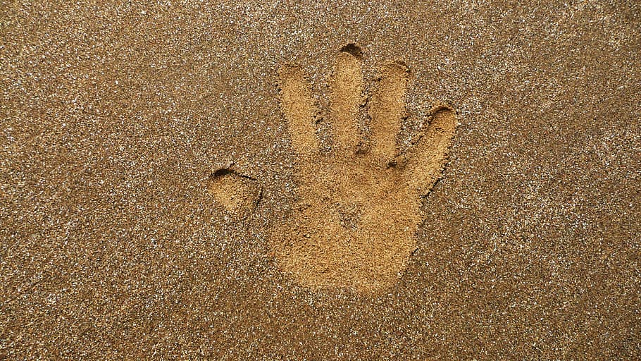 hand printed on sand, decal, design, pattern, kid, imprint HD wallpaper