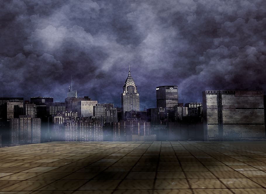 HD wallpaper: city, skyline, clouds, building, homes, fog, sureal, building  exterior | Wallpaper Flare