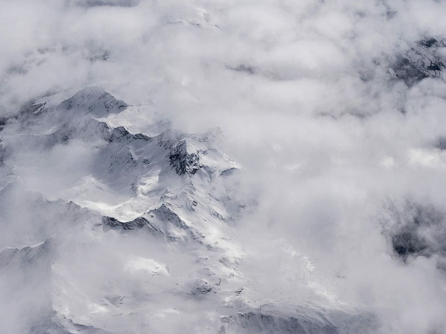 untitled, landscape, plane, cloud, mountain, top, snow, winter HD wallpaper