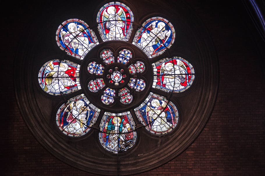 window, stained glass window, church, light, religion, parish HD wallpaper