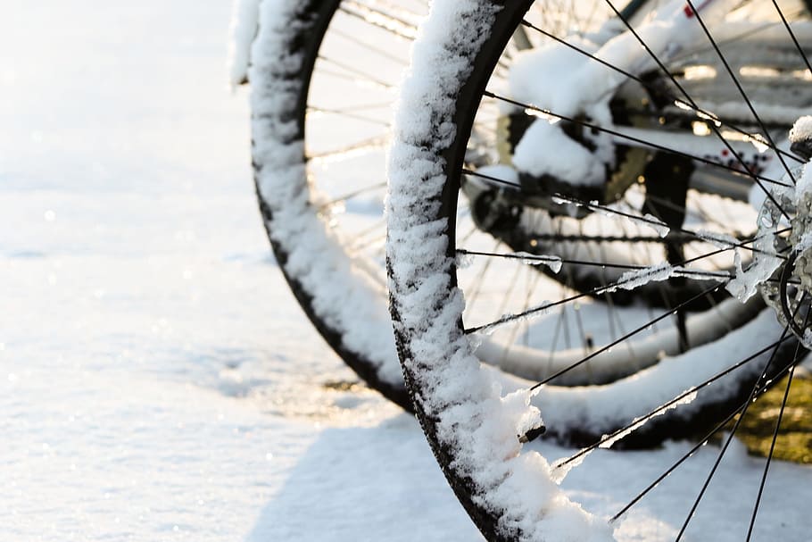 cycle, snow, winter, cold, frost, transportation, wheel, day HD wallpaper