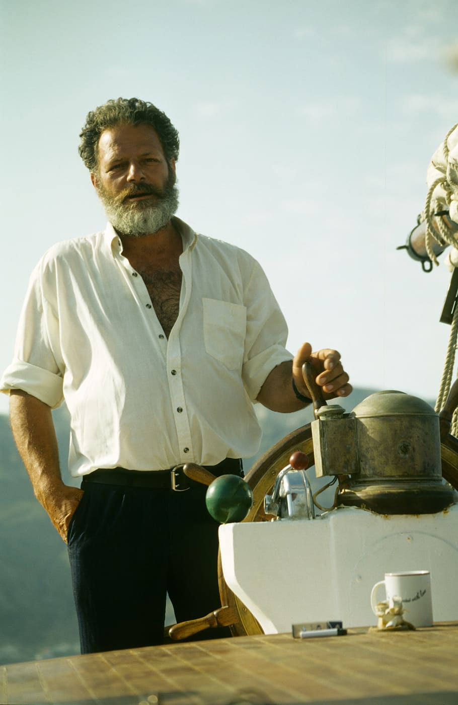 captain, greece, man, ship, steering wheel, one person, front view