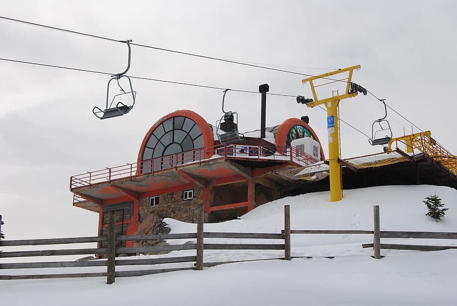 winter, ski, snow, mountain, lift, cold temperature, transportation HD wallpaper