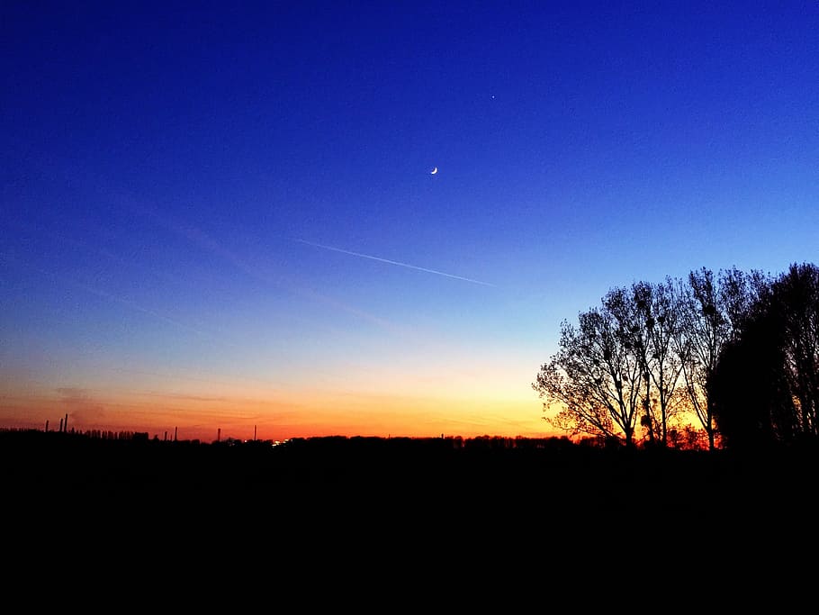 Skyline, Blue, Sky, Scene, Germany, Moon, evening, night, mood HD wallpaper