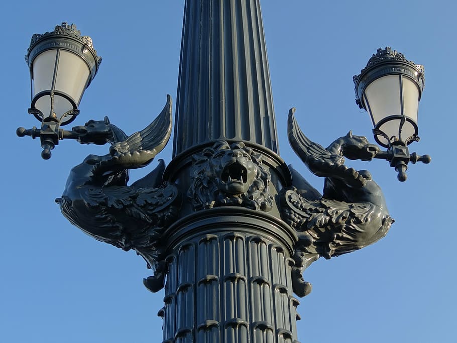 street light, bronze, sculpture, budapest, hungary, old, landmark