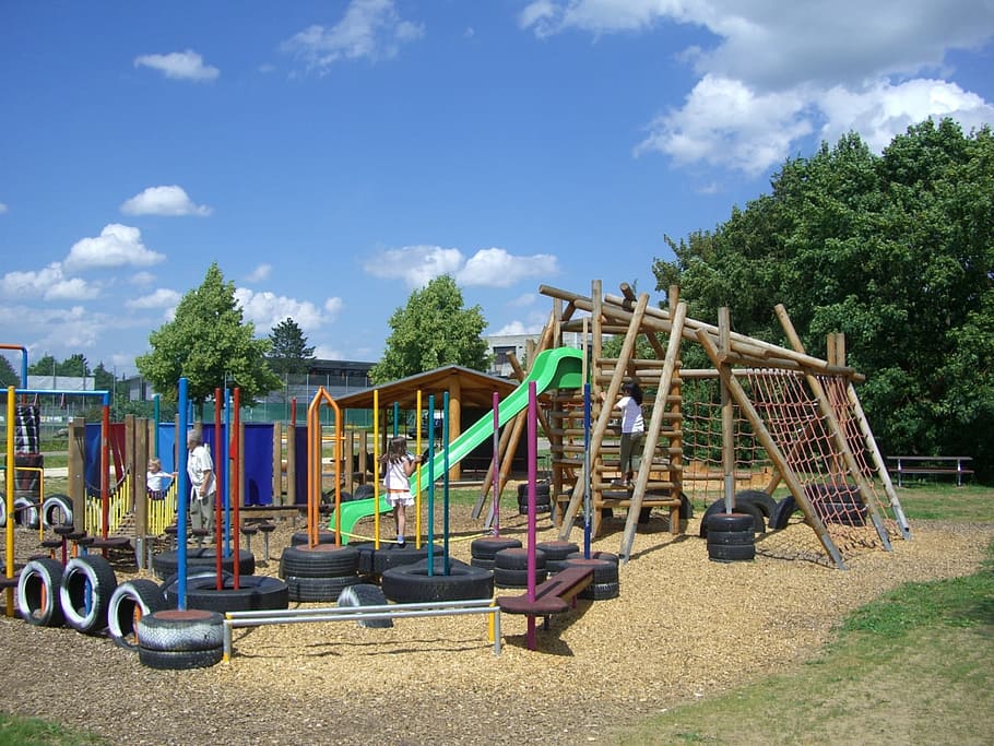 Children'S Playground, Langenau, fun arena, tires, klettergerüst, HD wallpaper