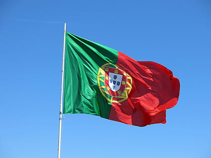 green and red waving flag at daytime, portugal, wind, sky, blue HD wallpaper