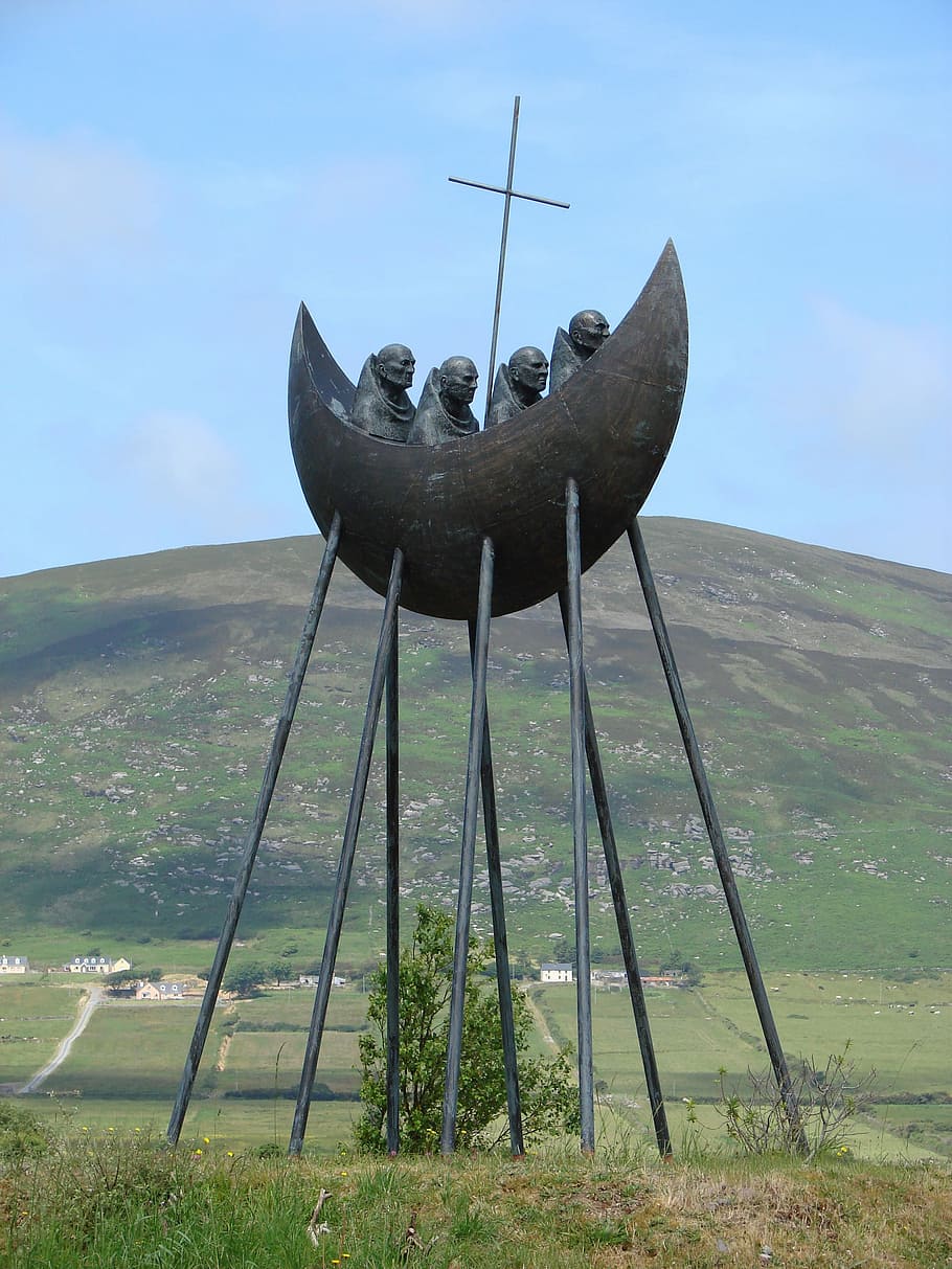 Ireland, Monks, Boot, Stalk, Cross, artwork, monument, no people HD wallpaper
