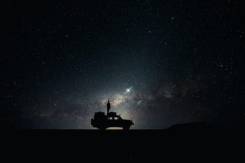 HD wallpaper: woman sitting on car while watching stars, person, outdoor,  sky