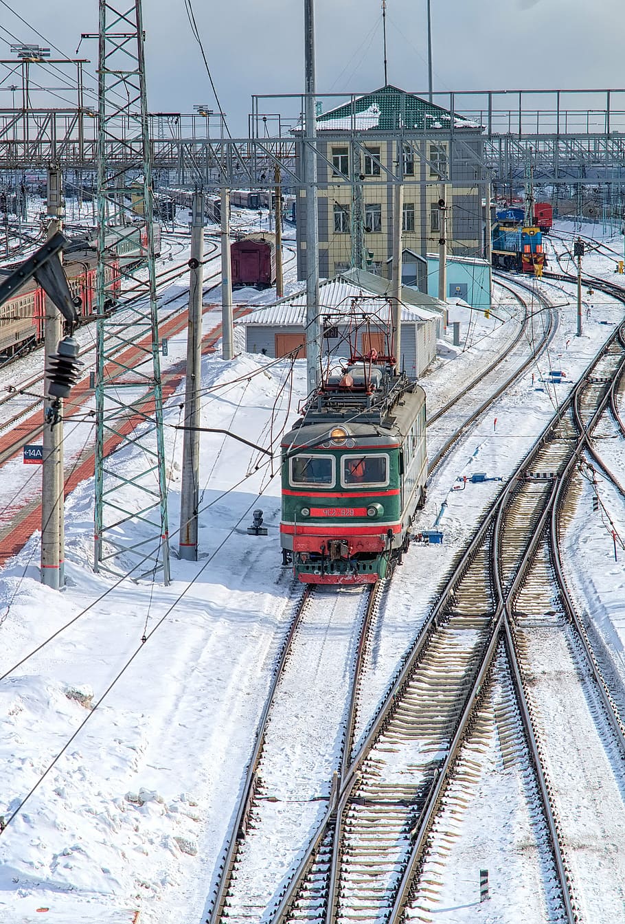 train, winter, road, railway, rails, sleepers, motion, locomotive HD wallpaper
