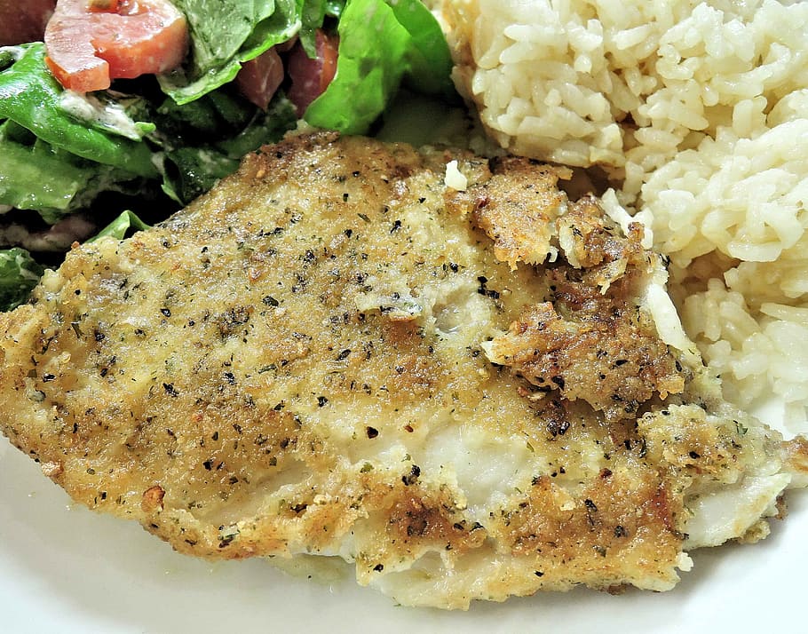Sole, Fish, Lemon Pepper, Baked, Rice, salad, food, food And Drink HD wallpaper