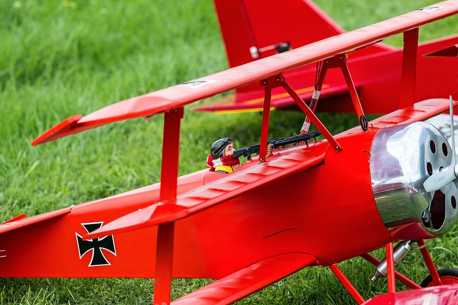 remotely controlled, grass, summer, plane, rc, modelling, red HD wallpaper