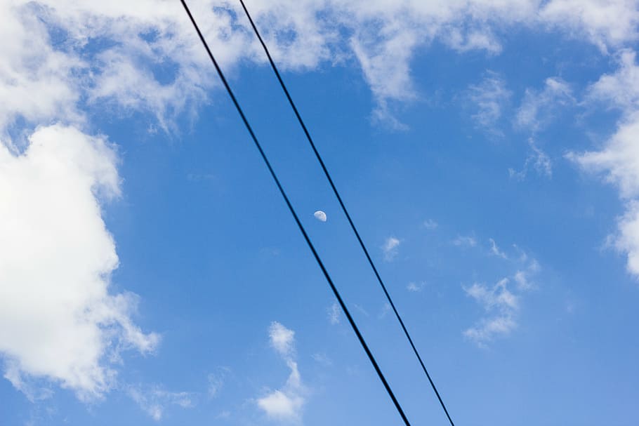 moon, sky, blue, nature, nice, cloudy sky, clear, mood, blue sky HD wallpaper