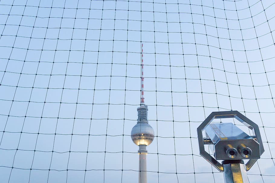 steel, telescope, technology, tower, blue, sky, low angle view HD wallpaper
