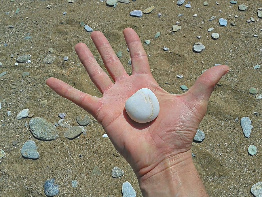 Hand, Finger, Open, Beach, Stone, Sand, human body part, human finger HD wallpaper