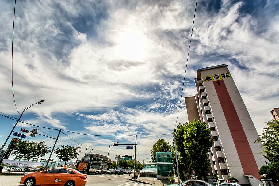 buildings, street, traffic, seoul, yeoido, sky, cloud, peaceful, HD wallpaper