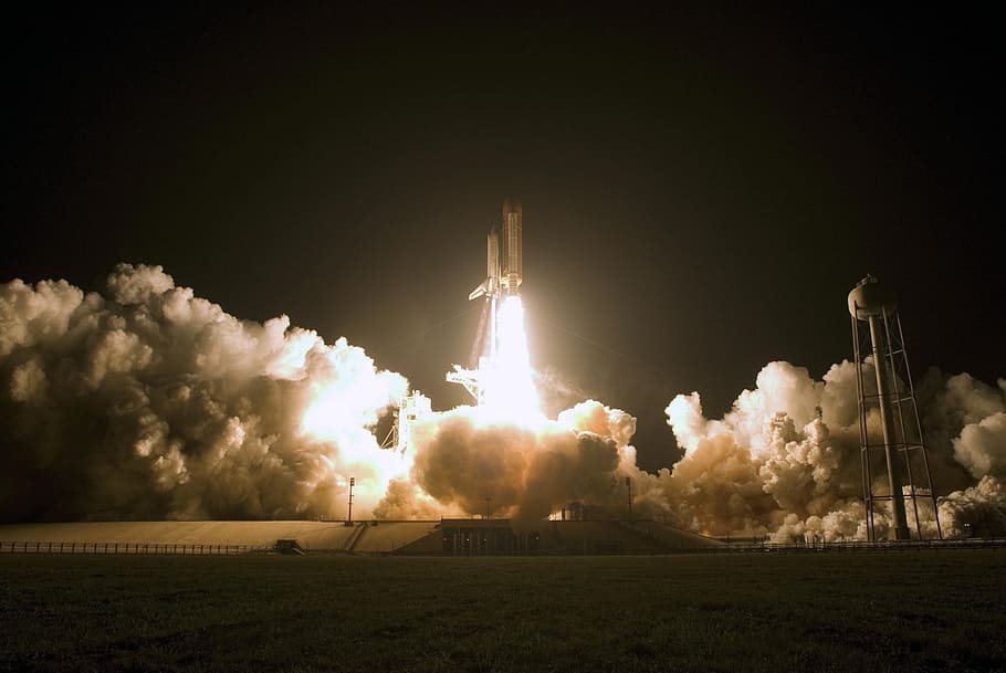 landscape photo of spacecraft launching, space shuttle, start HD wallpaper