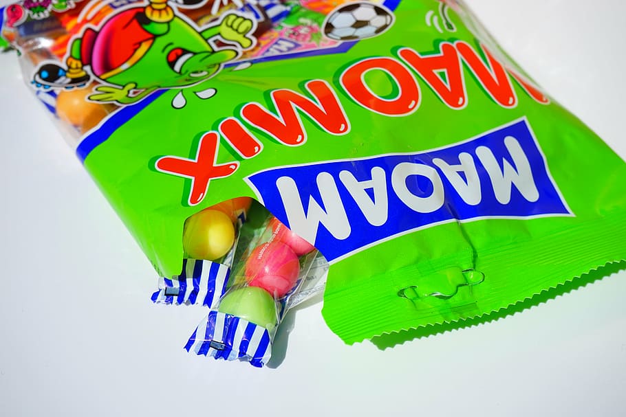 bag, candy bag, maoam, open, touched on, chewy candy, maomix, HD wallpaper